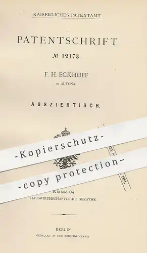 original Patent - F. H. Eckhoff , Hamburg / Altona , 1879 , Ausziehtisch | Tisch , Tischler , Holztisch , Möbel !!