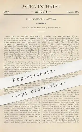 original Patent - F. H. Eckhoff , Hamburg / Altona , 1879 , Ausziehtisch | Tisch , Tischler , Holztisch , Möbel !!
