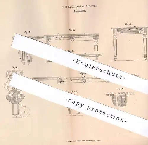 original Patent - F. H. Eckhoff , Hamburg / Altona , 1879 , Ausziehtisch | Tisch , Tischler , Holztisch , Möbel !!