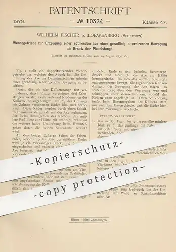 original Patent - Wilhelm Fischer , Loewenberg , Schlesien , 1878 , Wendegetriebe als Ersatz der Pleuelstange | Getriebe
