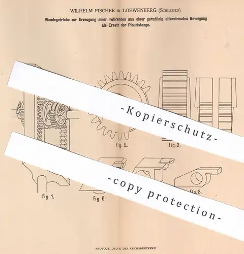 original Patent - Wilhelm Fischer , Loewenberg , Schlesien , 1878 , Wendegetriebe als Ersatz der Pleuelstange | Getriebe