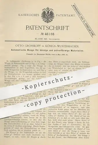 original Patent - Otto Grosskopf , Königs Wusterhausen 1888 , Automatische Waage für Körner & Pulver | Waagen , Gewicht