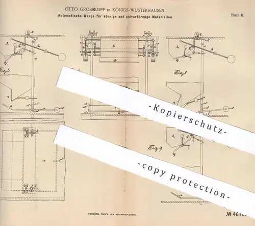 original Patent - Otto Grosskopf , Königs Wusterhausen 1888 , Automatische Waage für Körner & Pulver | Waagen , Gewicht