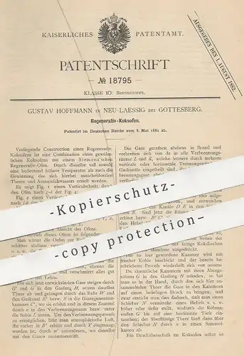 original Patent - Gustav Hoffmann , Neu Laessig / Gottesberg , 1881 , Regenerativ - Koksofen | Ofen , Brikett | Siemens