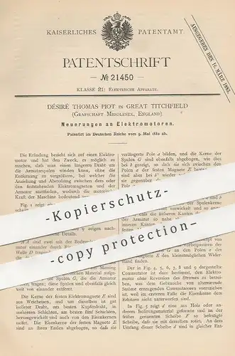 original Patent - Désiré Thomas Piot , Great Titchfield , Middlesex , England , 1882 , Elektromotor | Motor , Motoren !