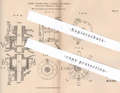 original Patent - Désiré Thomas Piot , Great Titchfield , Middlesex , England , 1882 , Elektromotor | Motor , Motoren !