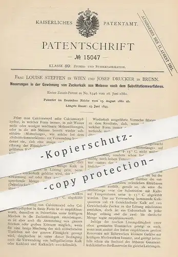 original Patent - Louise Steffen , Wien | Josef Drucker , Brünn , 1880 , Gewinnung von Zuckerkalk aus Melasse | Zucker