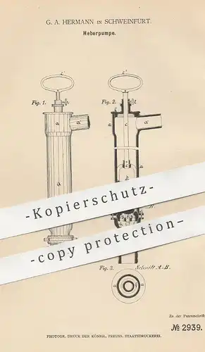 original Patent - G. A. Hermann , Schweinfurt , 1878 , Heberpumpe | Auspumpen von Luft | Pumpe , Pumpen