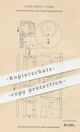 original Patent - Jacob Goertz , Mainz , 1891 , Schulsubsellien | Schulbank , Sitzbank , Tisch , Bank , Möbel , Pult