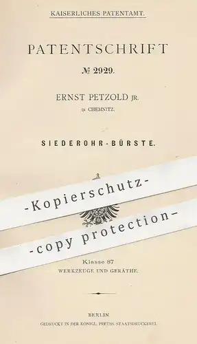 original Patent - Ernst Petzold , Chemnitz , 1878 , Siederohr - Bürste | Bürsten , Schornstein , Esse | Schiff , Lok