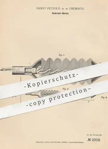 original Patent - Ernst Petzold , Chemnitz , 1878 , Siederohr - Bürste | Bürsten , Schornstein , Esse | Schiff , Lok