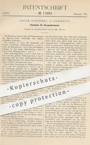 original Patent - Oscar Schimmel , Chemnitz , 1880 , Flortheiler für Vorspinnkrempeln | Spinnmaschinen , Flor , Walzen