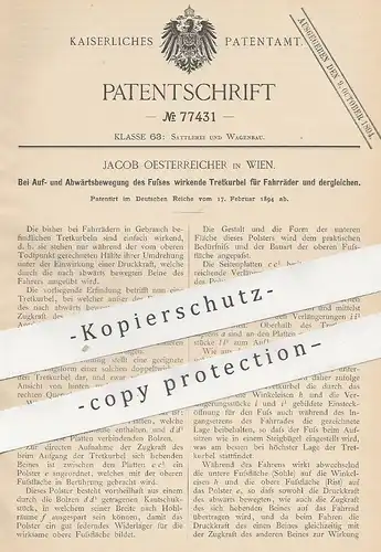 original Patent - Jacob Oesterreicher , Wien , Österreich , 1894 , Tretkurbel für Fahrräder | Fahrrad - Antrieb | Pedal