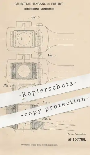 original Patent - Cristian Hagans , Erfurt , 1899 , Nachstellbares Stangenlager | Lokomotive , Eisenbahn , Bahn , Zug