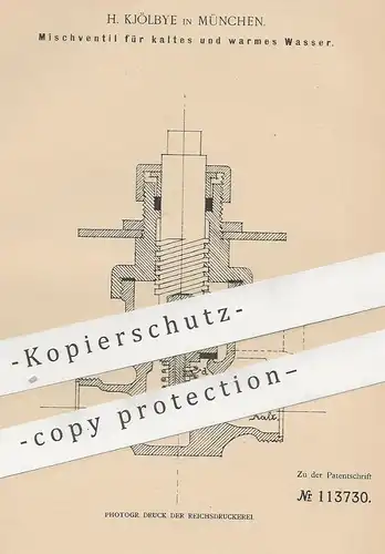 original Patent - H. Kjölbye , München , 1900 , Mischventil für kaltes und warmes Wasser | Mischbatterie , Klempner