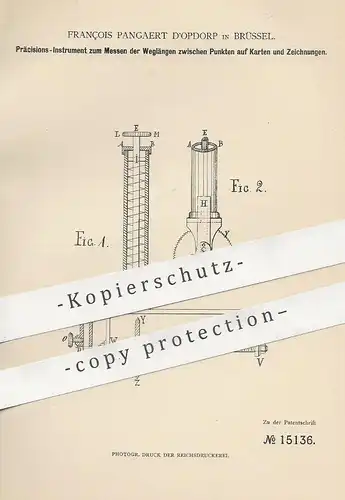 original Patent - François Pangaert D'opdorp , Brüssel , Belgien , 1881 , Instrument zum Messen der Weglänge | Lineal !!