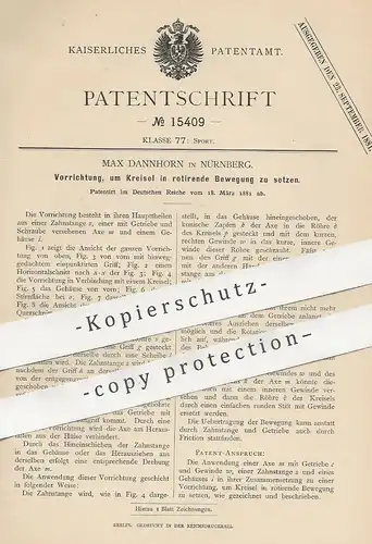 original Patent - Max Dannhorn , Nürnberg , 1881 , Kreisel mit rotierender Bewegung | Spielzeug , Brummkreisel !!