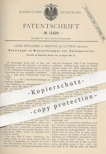 original Patent - Louis Sepulchre , Herstal , Lüttich , Belgien | Mineralöllampe , Kochapparat | Öllampe , Petroleum