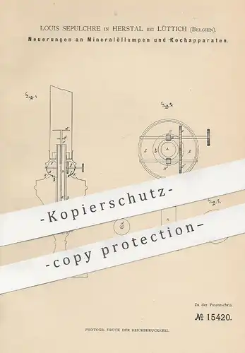 original Patent - Louis Sepulchre , Herstal , Lüttich , Belgien | Mineralöllampe , Kochapparat | Öllampe , Petroleum