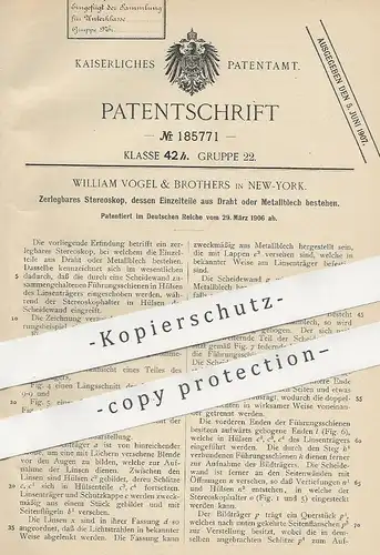 original Patent - William Vogel & Brothers , New York , USA , 1906 , Zerlegbares Stereoskop | Räumliches Sehen | Bilder