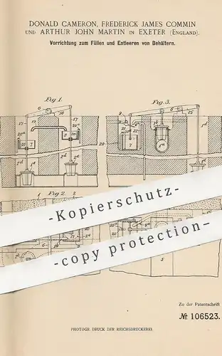 original Patent - Donald Cameron | Frederick James Commin | Arthur J. Martin | Exeter England | Behälter füllen & leeren