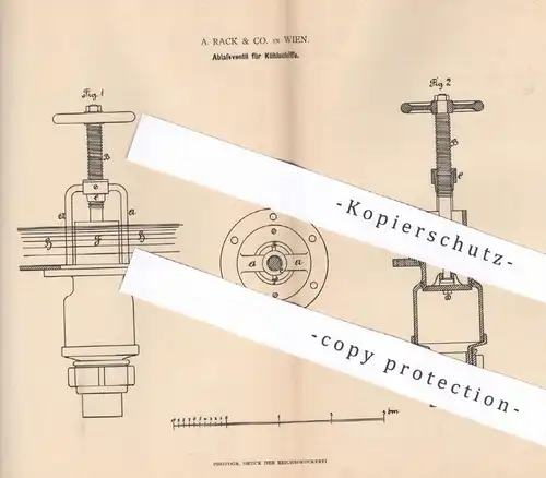 original Patent - A. Rack & Co. , Wien Österreich , 1881 , Ablassventil für Kühlschiffe | Ventil , Kühlung , Bier , Fass