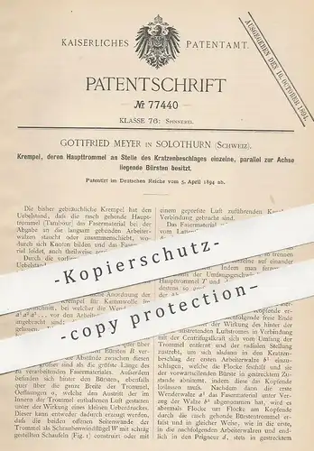 original Patent - Gottfried Meyer , Solothurn , Schweiz , 1894 , Krempel | Spinnmaschine , Wolle , Tambour , Walze !