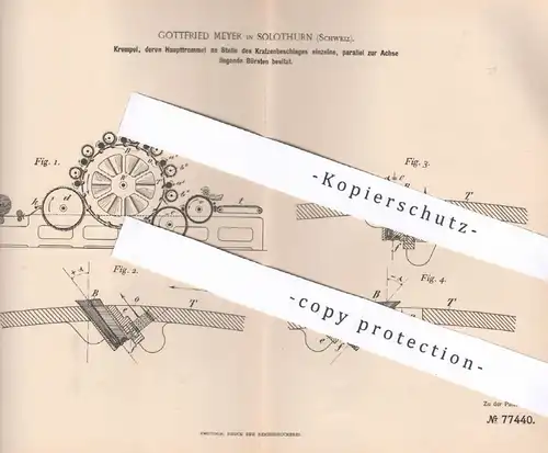 original Patent - Gottfried Meyer , Solothurn , Schweiz , 1894 , Krempel | Spinnmaschine , Wolle , Tambour , Walze !