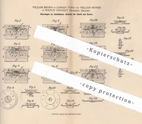 original Patent - William Brown , Camden Town | William Peover , Burton Crescent , England | Absatz für Stiefel , Schuhe