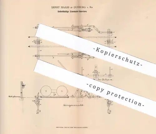 original Patent - Ernst Maass , Duisburg a. Rh. , 1880 , Eisenbahn - Barrière | Stellwerk , Schranken , Bahn , Zug , Lok