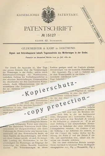 original Patent - Gildemeister & Kamp , Dortmund , 1880 , Kontrolle von Wetter | Wetteranzeige | Meteorologie
