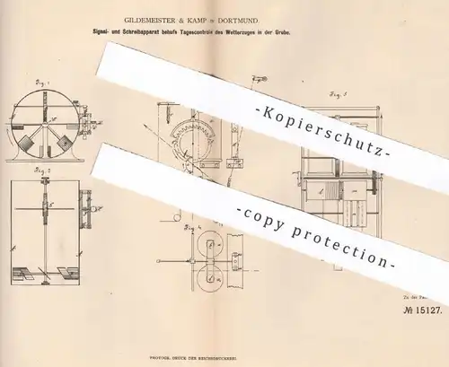 original Patent - Gildemeister & Kamp , Dortmund , 1880 , Kontrolle von Wetter | Wetteranzeige | Meteorologie