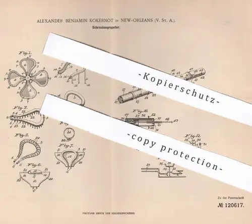 original Patent - Alexander Benjamin Kokernot , New Orleans , USA , 1899 , Schraubenpropeller | Propeller