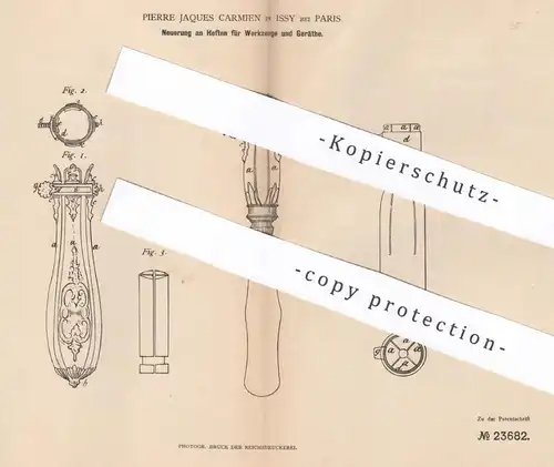 original Patent - Pierre Jaques Carmien , Issy , Paris , Frankreich , 1882 , Hefte für Werkzeug u. Geräte | Heftklammern