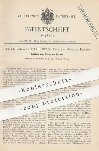 original Patent - Ellis Cutlan , Everleigh House , Middlesex , England , 1888 , Werkzeug zum Drehen von Spiralen | Holz