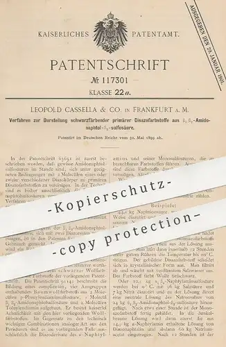 original Patent - Leopold Casella & Co. Frankfurt / Main , 1899 , schwarzfärbender Disazofarbstoff | Wolle , Farbe !!