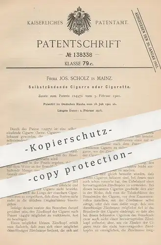 original Patent - Fa. Jos. Scholz , Mainz , 1901 , Selbstzündende Zigarre o. Zigarette | Tabak , Cigarre , Cigarette !!