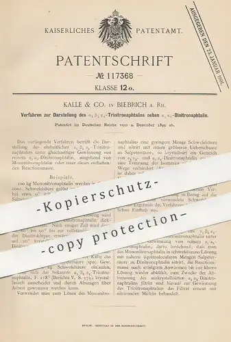 original Patent - Kalle & Co. Biebrich a. Rh. , 1899 , Darstellung von Trinitronaphtalin neben Dinitronaphtalin | Chemie