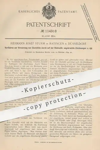 original Patent - Hermann Josef Sturm , Ratingen / Düsseldorf , 1899 , Verzierung von Glastafeln | Glas , Zeichnung !!