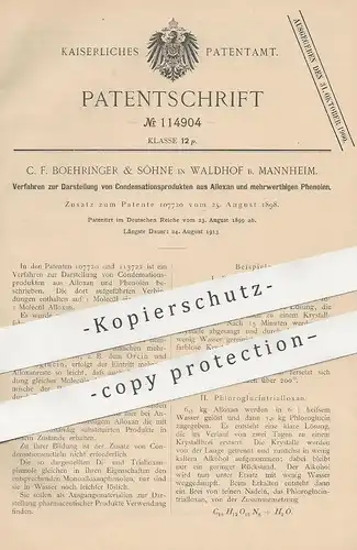 original Patent - C. F. Boehringer & Söhne , Waldhof / Mannheim , 1899 , Kondensationsprodukte aus Alloxan u. Phenol