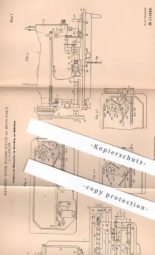 original Patent - Alexander Wood , William Ruxton , Jervis Coats , Glasgow England , 1897 , Nähmaschine für Waffelfalten