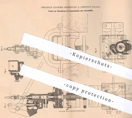 original Patent - Friedrich Leander Hermsdorf , Chemnitz , 1880 , Presse für Gegenstände aus Faserstoff | Hydraulik !!