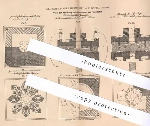 original Patent - Friedrich Leander Hermsdorf , Chemnitz , 1880 , Presse für Gegenstände aus Faserstoff | Hydraulik !!