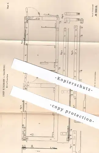 original Patent - Josef Kollmann , Salzburg , Österreich , 1885 , Briefkasten | Brief - Kasten | Post , Sammelkasten !!