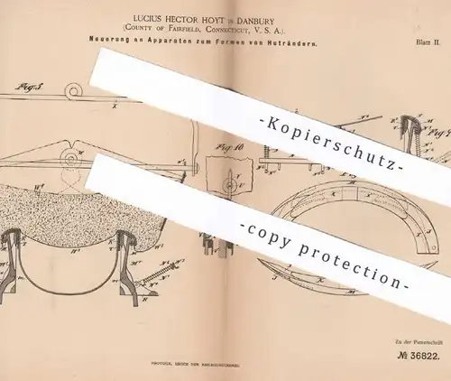 original Patent - Lucius Hector Hoyt , Danbury Fairfield Connecticut , USA | Formen der Hutränder | Hut , Hüte , Modist