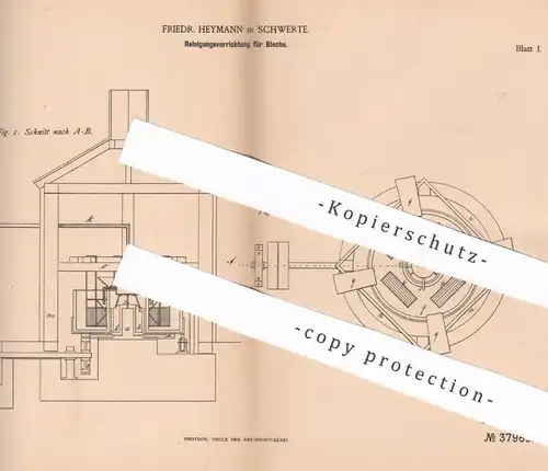 original Patent - Friedr. Heymann , Schwerte , 1885 , Reinigung von Blech | Bleche , Draht , Metall | Säure !!