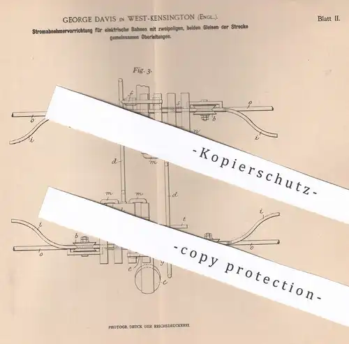 original Patent - George Davis , West Kensington , England , 1900 , Stromabnehmer für elektrische Bahnen | Straßenbahn !