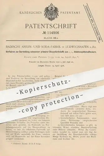 original Patent - Badische Anilin- und Soda-Fabrik , Ludwigshafen , 1896 , Disazofarbstoff aus Amidonaphtolsulfosäure