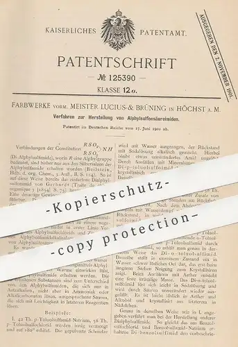 original Patent - Farbwerke vorm. Meister Lucius & Brüning , Höchst / Main , 1900 , Herst. von Alphylsulfonsäureimiden
