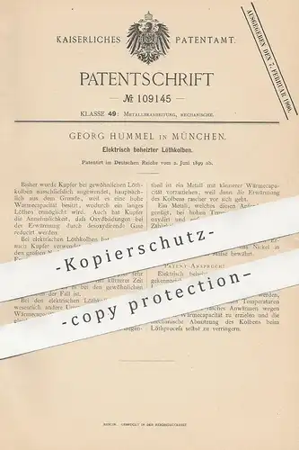 original Patent - Georg Hummel , München , 1899 , Elektrisch beheizter Löthkolben | Löten , Lötkolben , Metall